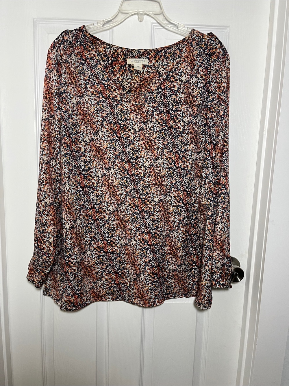 Liz Claiborne Rust Black Cream Multi-Print Long Sleeve Blouse